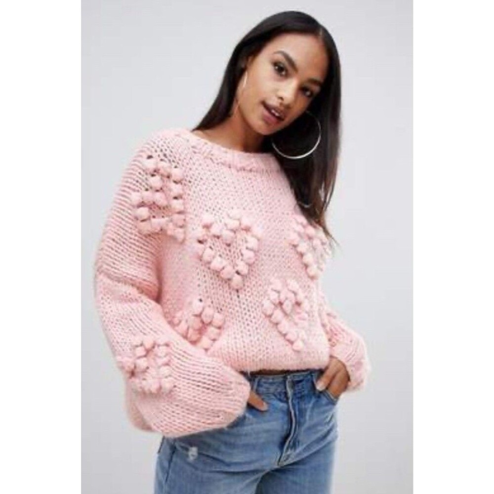 pretty little thing Pink Chunky Knot Cropped Sweater Pink Sz S M L Oversized